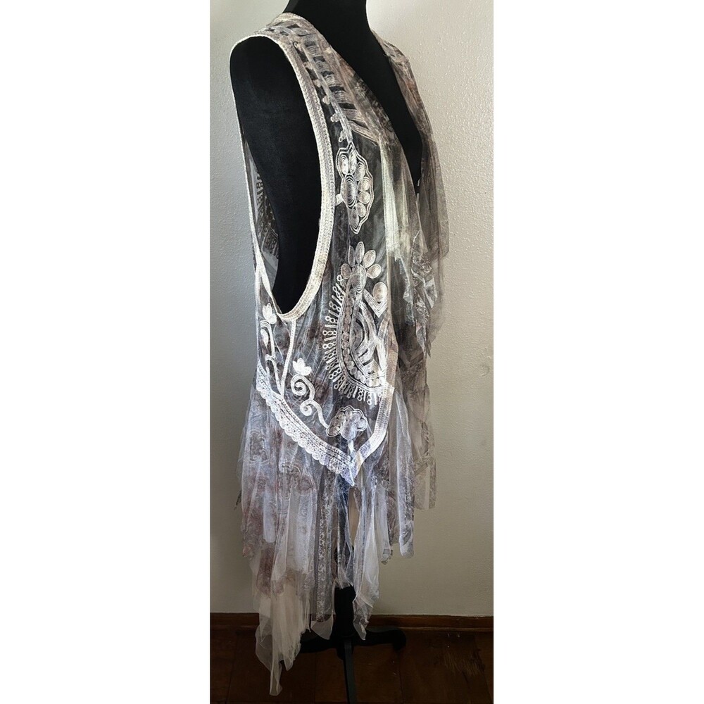 Origami Layers Of Tulle Boho Duster Vest Size OS Lagenlook Kimono - Picture 3 of 12